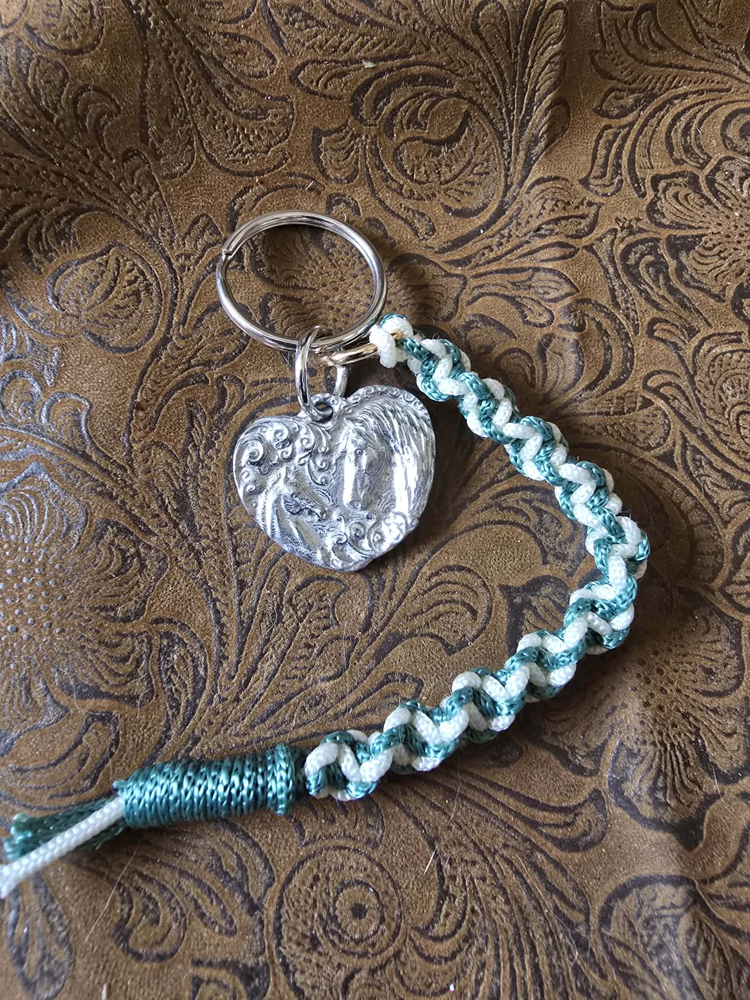 Mare and Foal Pewter Keychain and macrame braided lanyard