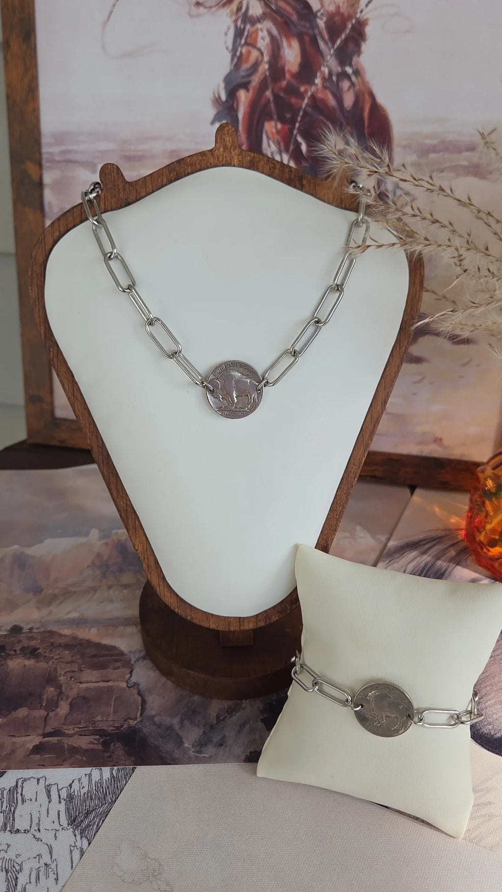 Buffalo Coin Necklace and Bracelet Set BN-001 Fashion Jewelry