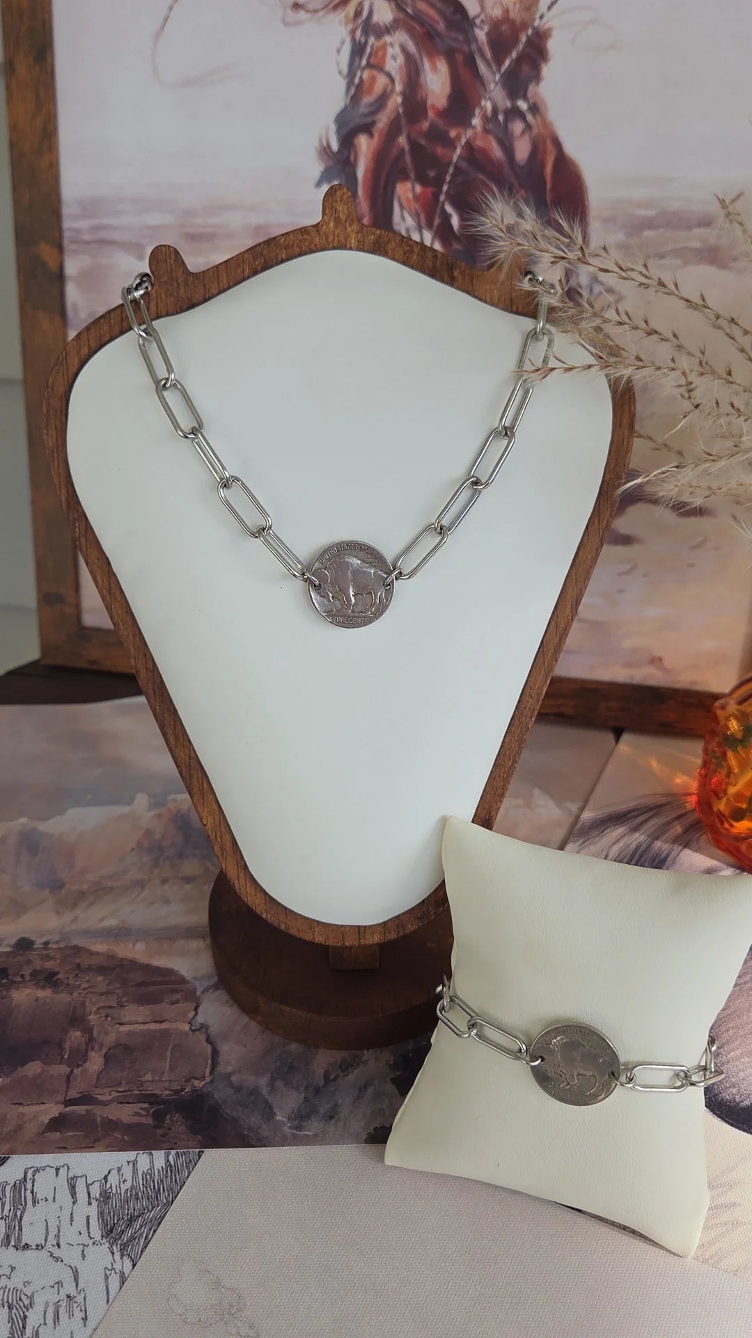 Buffalo Coin Necklace and Bracelet Set BN-001 Fashion Jewelry