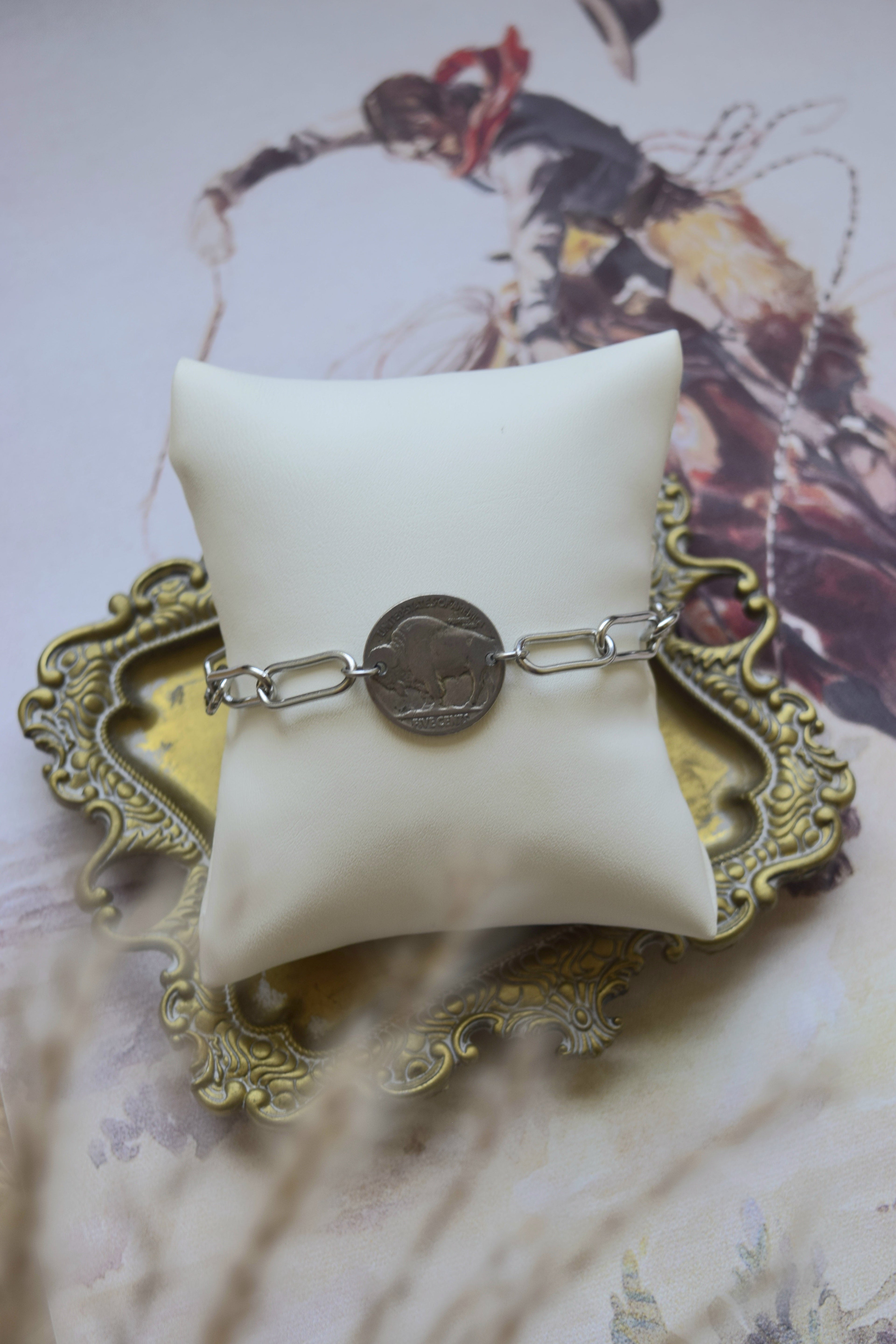 Roaming Free Bracelet Stainless Steel Buffalo Nickel Coin Two Ways to Wear
