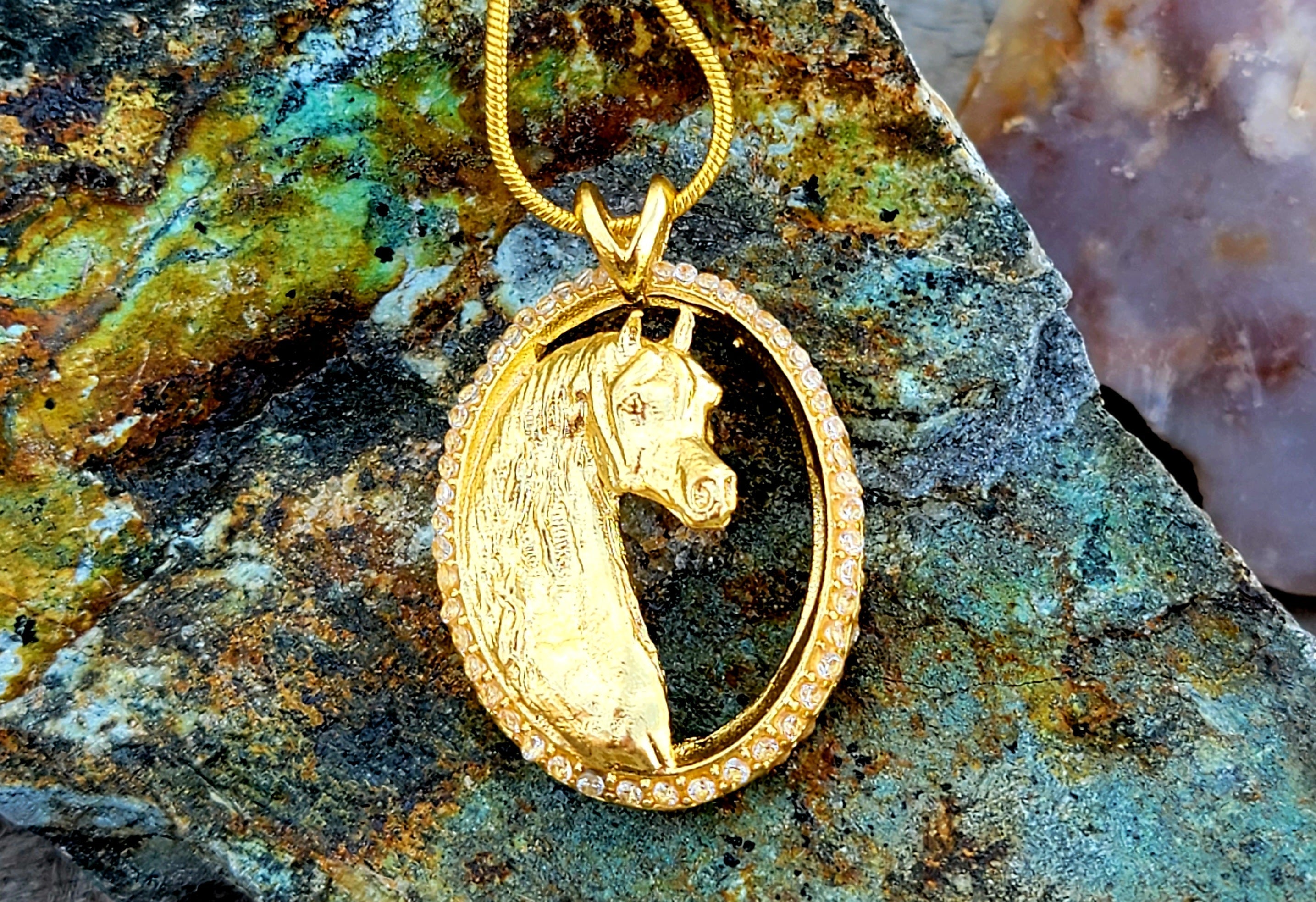 Arabian Horse 18K Gold Plated CZ Pendant