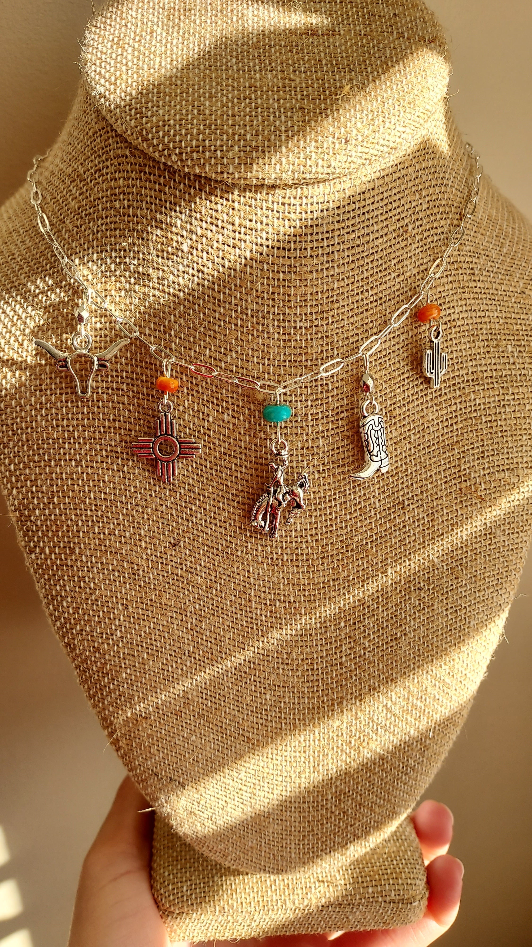 Bless Your Heart Charm Necklace Bhch001 Bucking Horse Zia Steer Cacti Boots