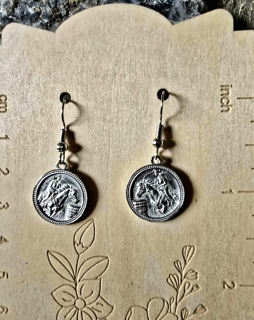 BARREL Racer Horse Earrings western luxury pewter jewelry