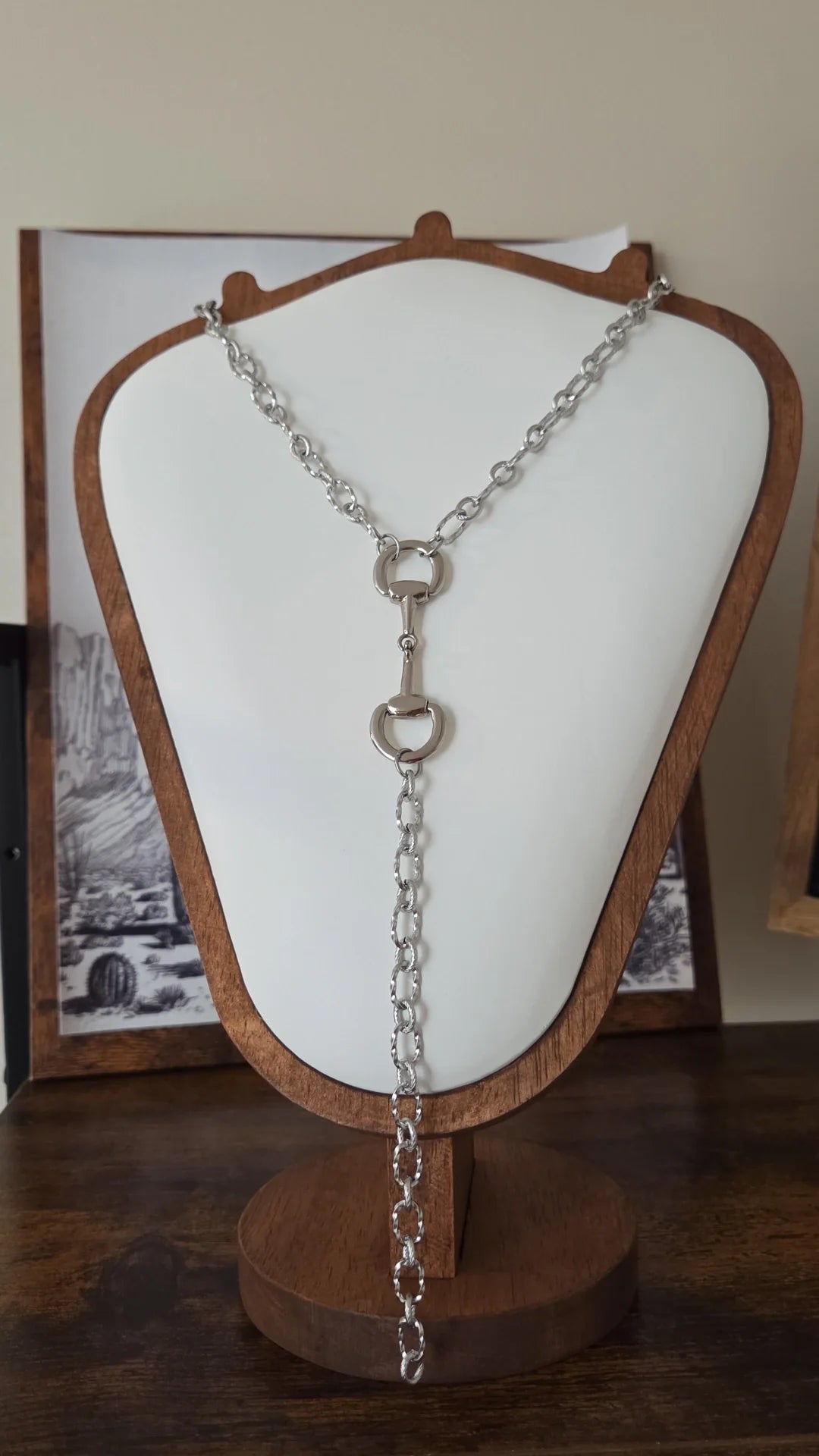 Sniffle Bit Lariat Stainless Steel Twisted Chain Necklace 17in