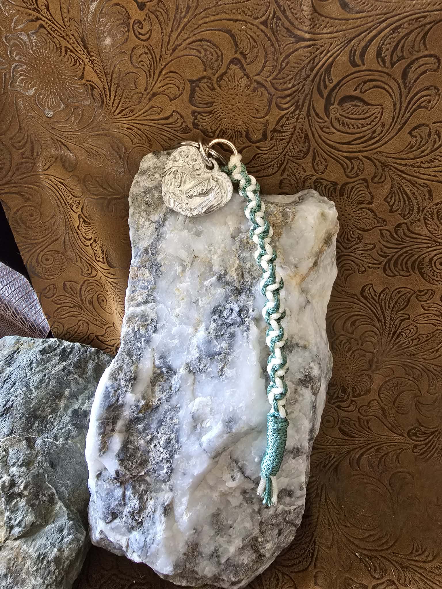 Mare and Foal Pewter Keychain and macrame braided lanyard