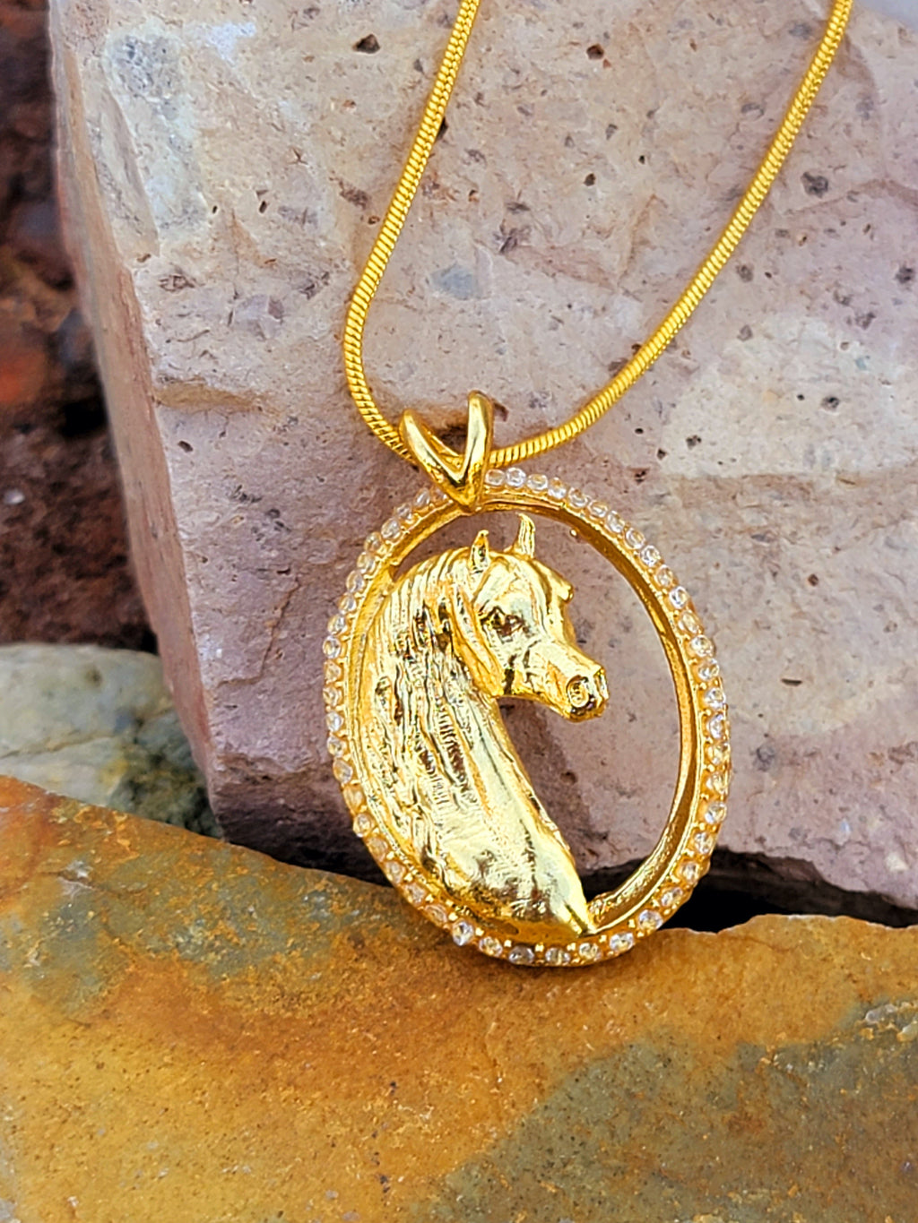 Arabian Horse 18K Gold Plated CZ Pendant