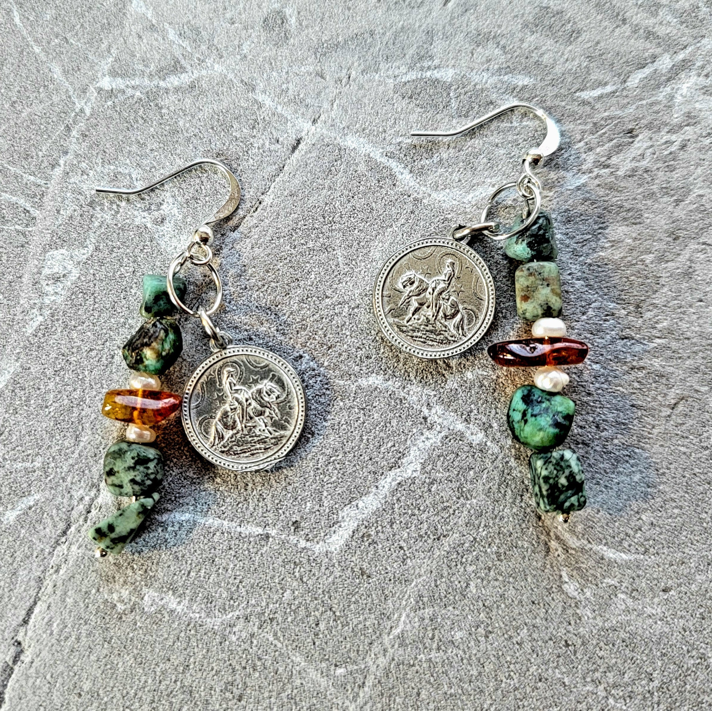 Reining Horse Pewter Charm Gemstone Earrings
