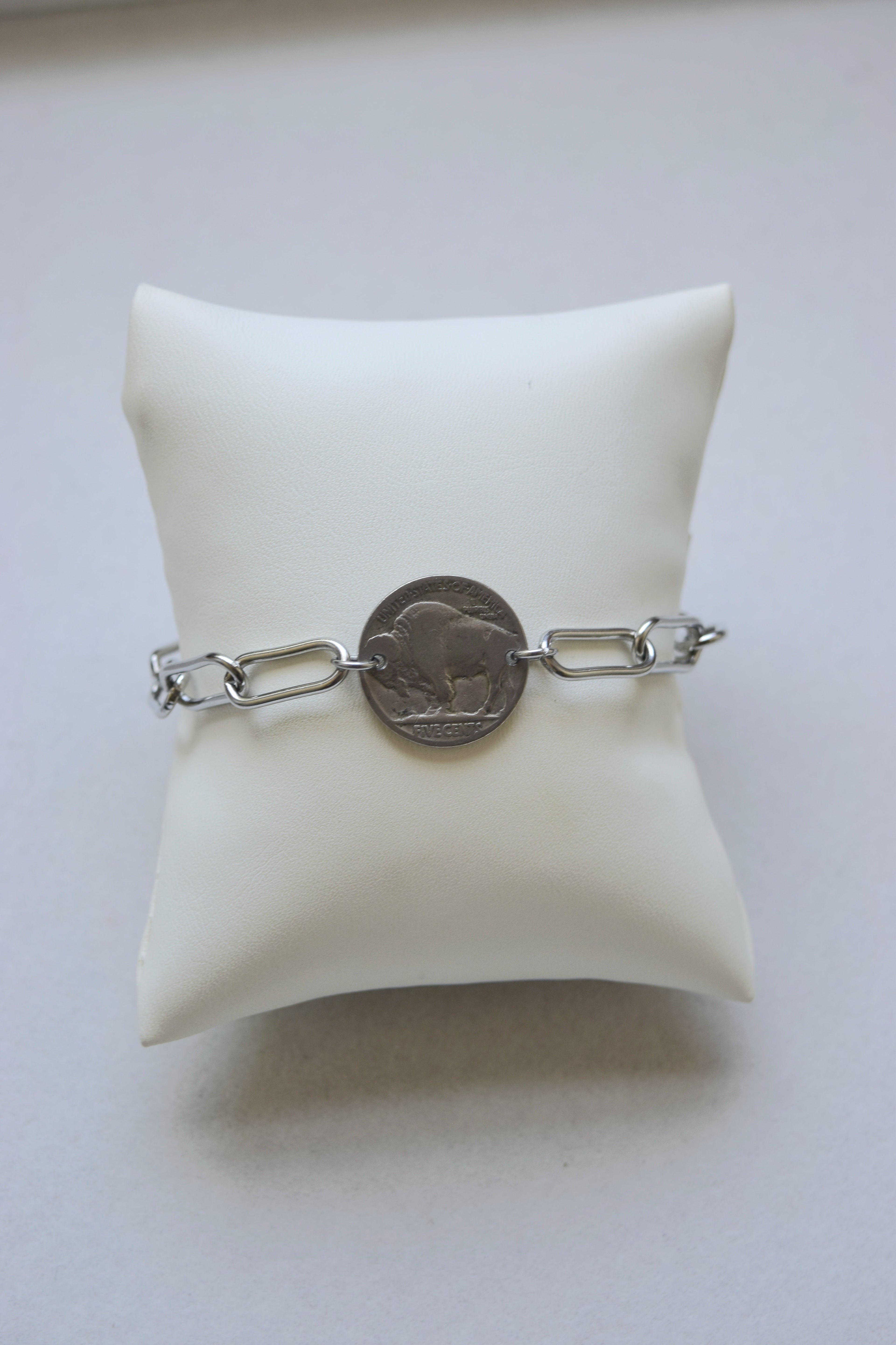 Roaming Free Bracelet Stainless Steel Buffalo Nickel Coin Two Ways to Wear