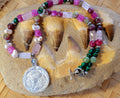 Pewter Arabian Horse Rose Quartz Gemstone Necklace Set earrings
