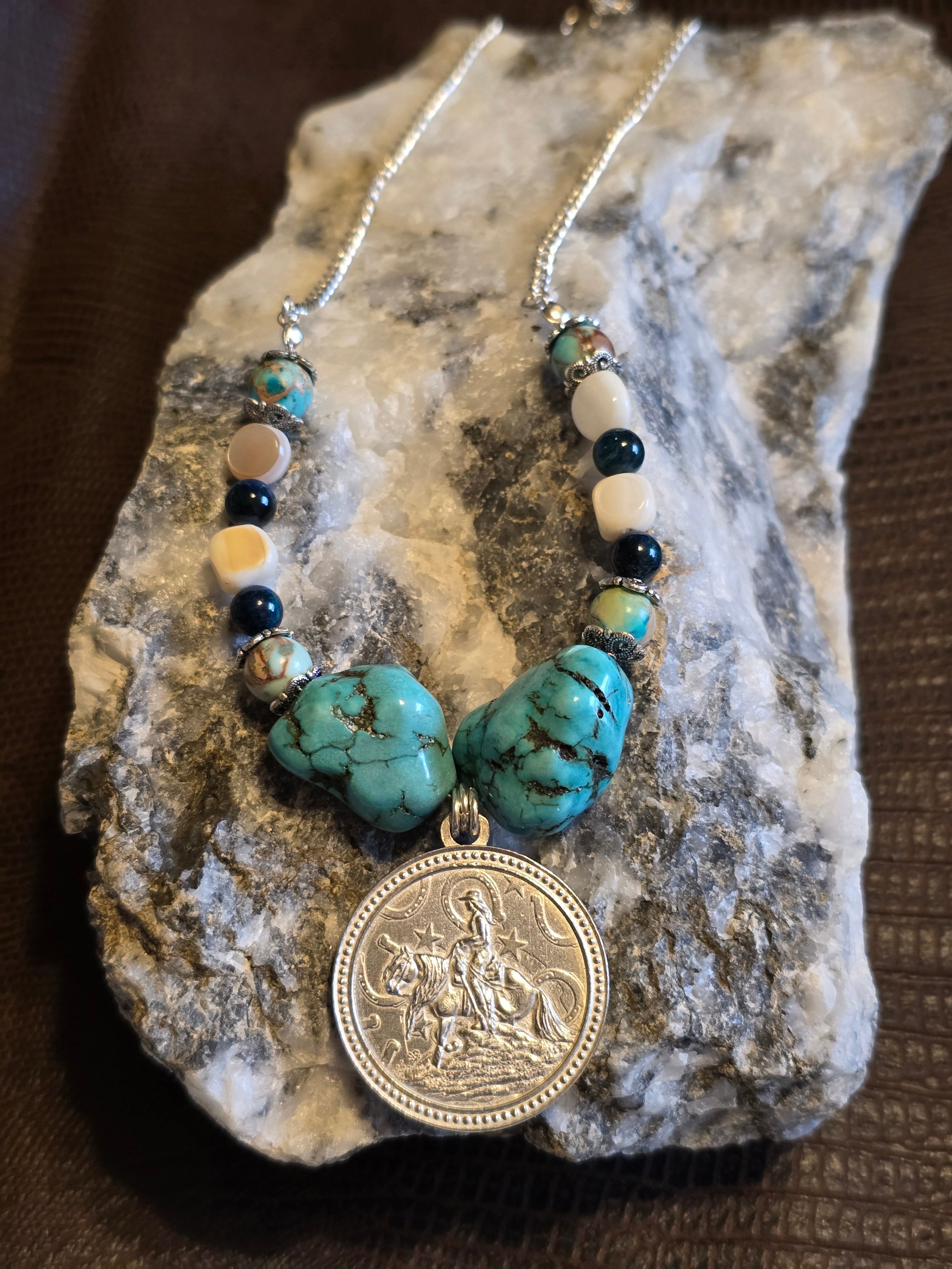Cowgirl Reiner Pendant Necklace, Turquoise Nuggets & Imperial Jasper
