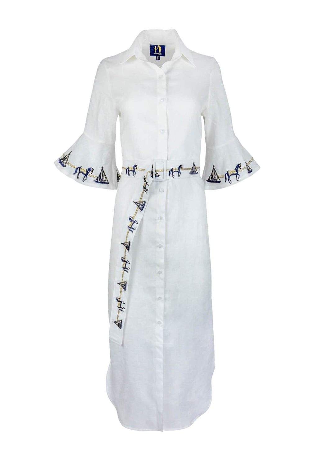 Sand Linen Tunic | Embroidered Sleeves | White