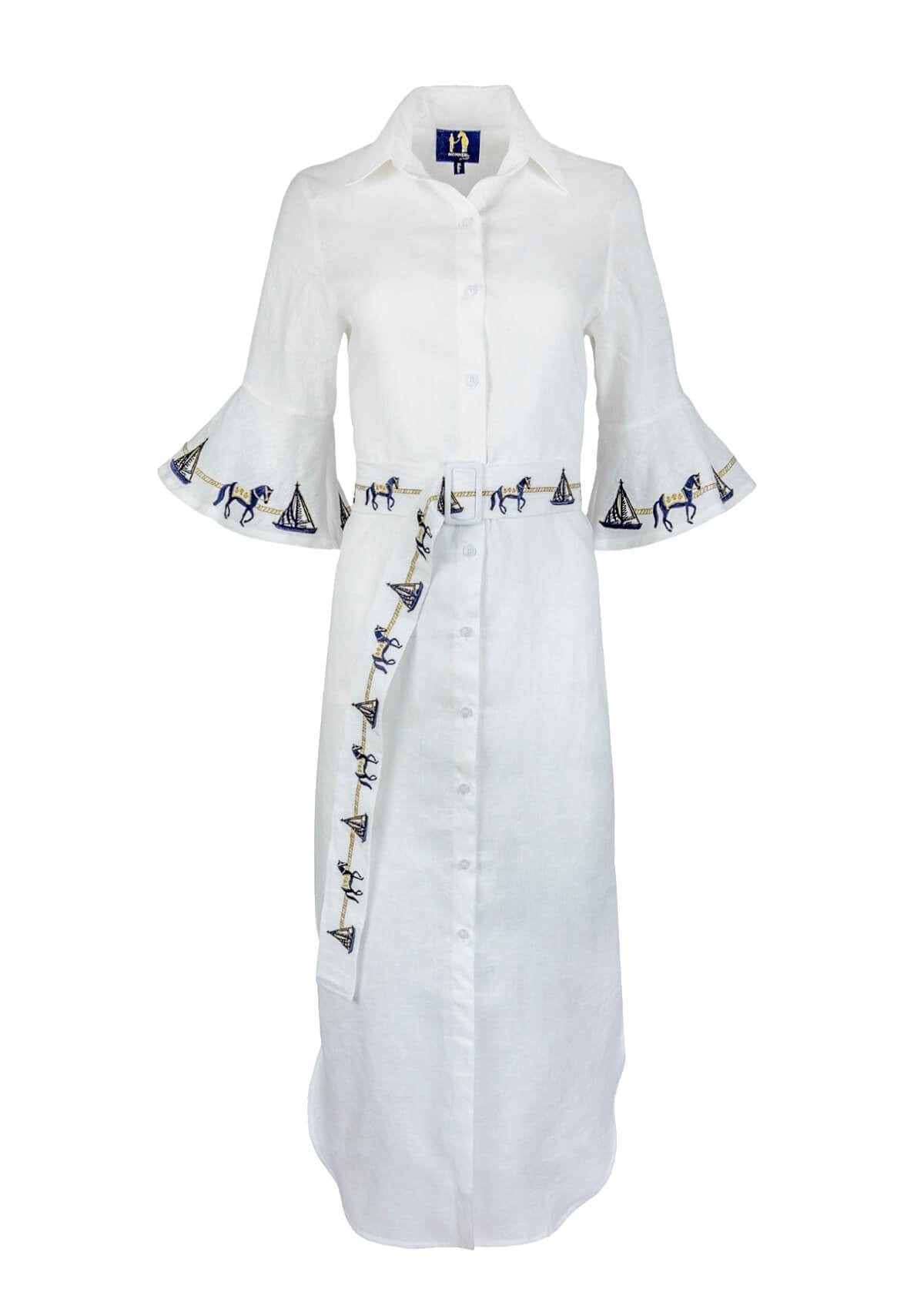 Sand Linen Tunic | Embroidered Sleeves | White