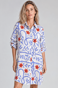 Magnolia Oversized Linen Shirt | Ropes Print - Blue, white & red