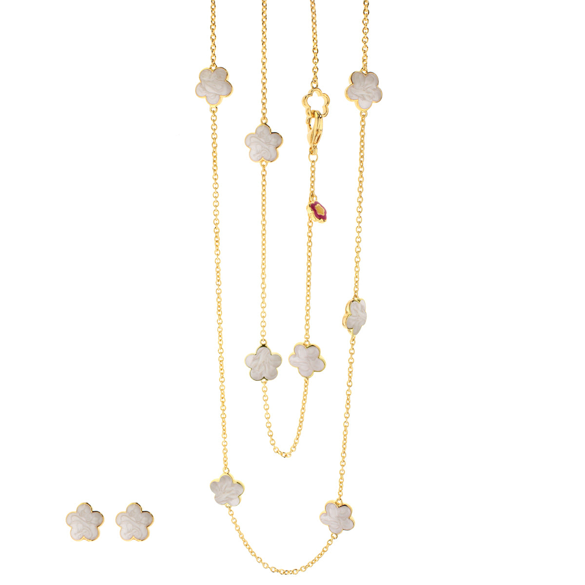 Grey Enamel Daisy Love Necklace & Earrings Set