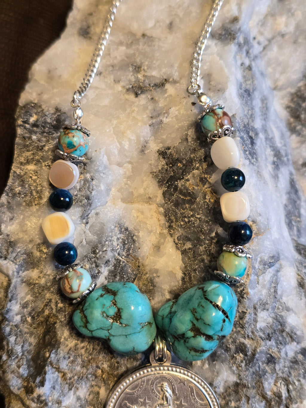 Cowgirl Reiner Pendant Necklace, Turquoise Nuggets & Imperial Jasper