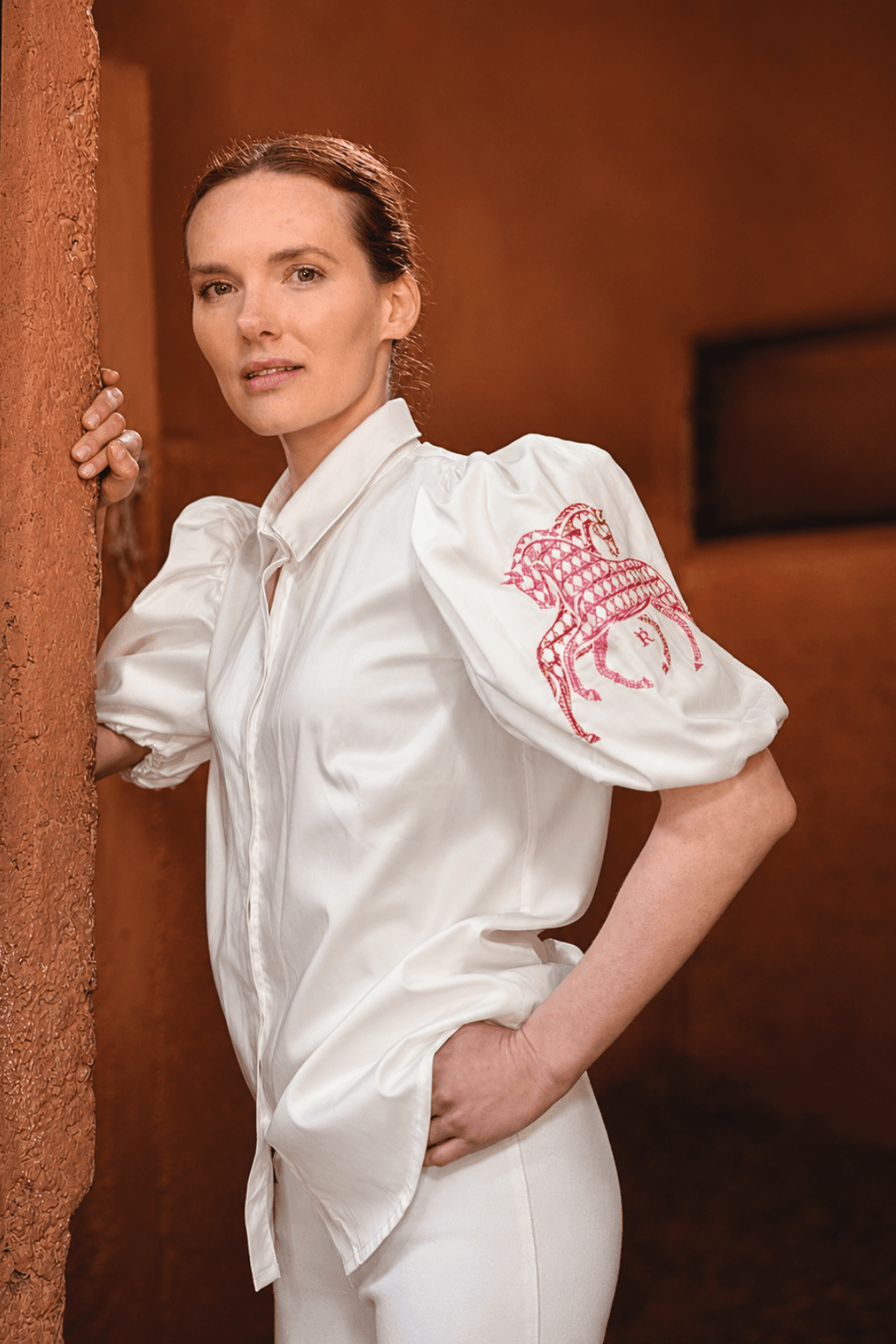 The Harlequin Button-down Shirt | Embroidered | Pink & Red