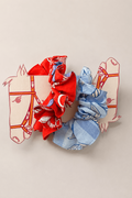 The Horse Girl Linen Scrunchie Duo - Red & Pastel Blue