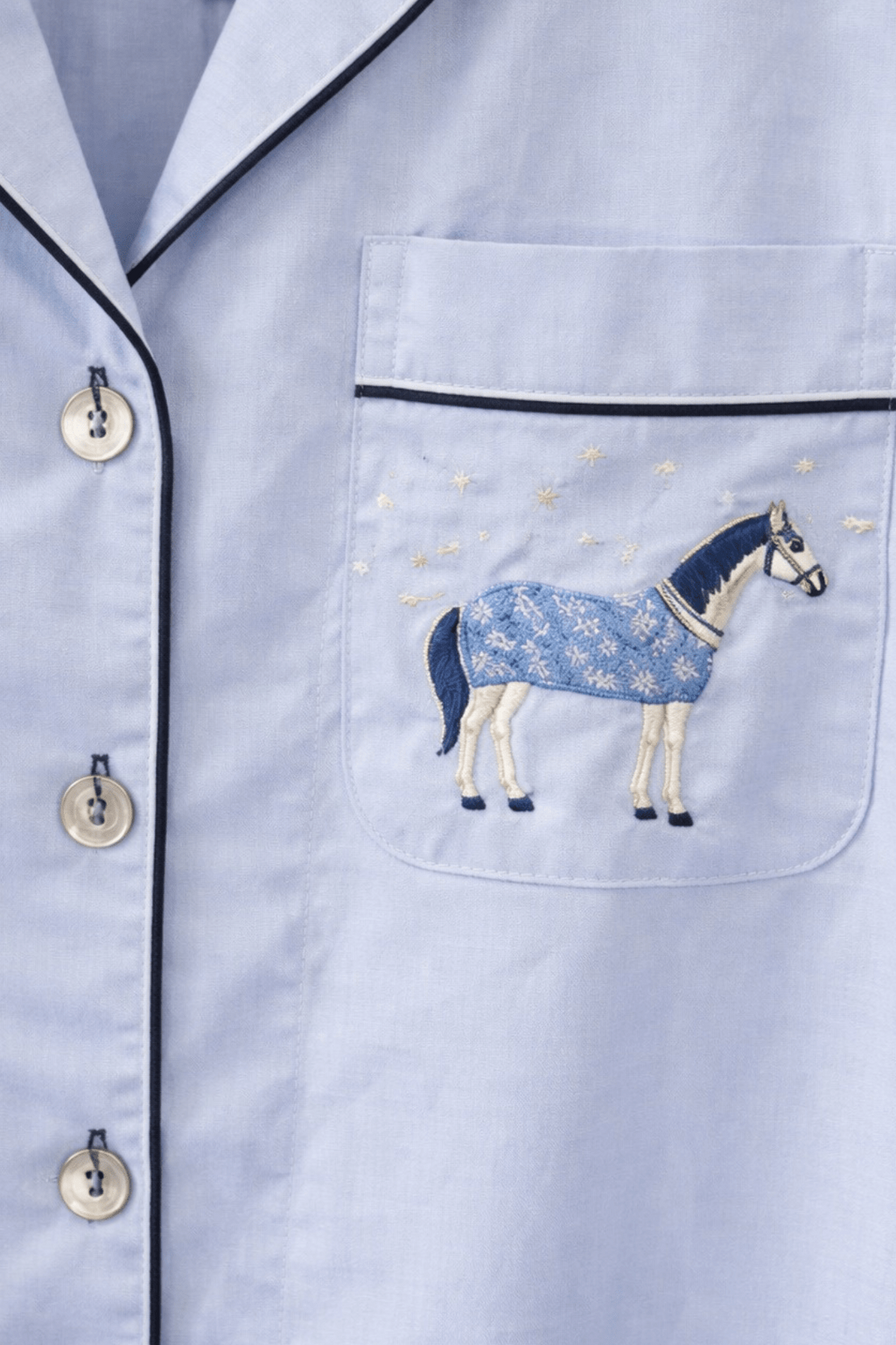 Horse Year Pajama - Embroidered - Blue on Blue
