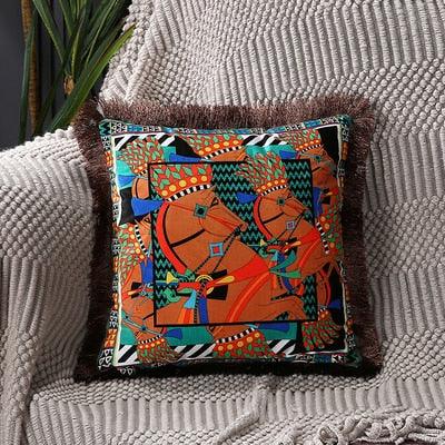 Unique Luxury Designer Style Printed Polyester Cushion Cover Horse printed Lumbar Cover Tassel Edge Modern Throw Pillow Covers Square Decorative Set Cushion Covers For Home Bed Couch Sofa Bench