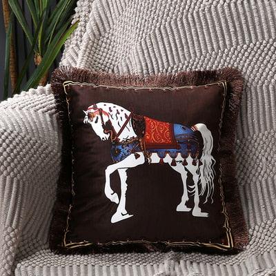 Unique Luxury Designer Style Printed Polyester Cushion Cover Horse printed Lumbar Cover Tassel Edge Modern Throw Pillow Covers Square Decorative Set Cushion Covers For Home Bed Couch Sofa Bench