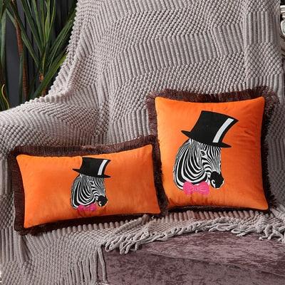 Unique Luxury Designer Style Printed Polyester Cushion Cover Horse printed Lumbar Cover Tassel Edge Modern Throw Pillow Covers Square Decorative Set Cushion Covers For Home Bed Couch Sofa Bench