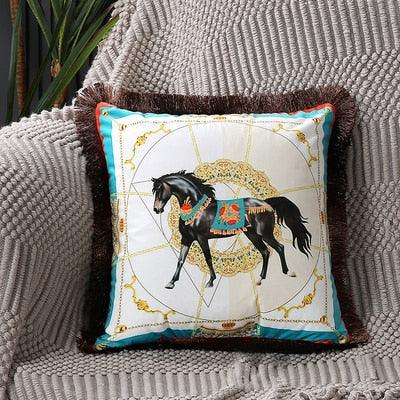 Unique Luxury Designer Style Printed Polyester Cushion Cover Horse printed Lumbar Cover Tassel Edge Modern Throw Pillow Covers Square Decorative Set Cushion Covers For Home Bed Couch Sofa Bench