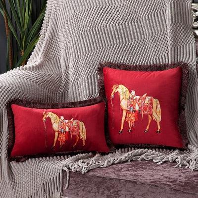 Unique Luxury Designer Style Printed Polyester Cushion Cover Horse printed Lumbar Cover Tassel Edge Modern Throw Pillow Covers Square Decorative Set Cushion Covers For Home Bed Couch Sofa Bench