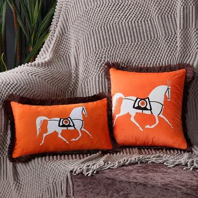 Unique Luxury Designer Style Printed Polyester Cushion Cover Horse printed Lumbar Cover Tassel Edge Modern Throw Pillow Covers Square Decorative Set Cushion Covers For Home Bed Couch Sofa Bench