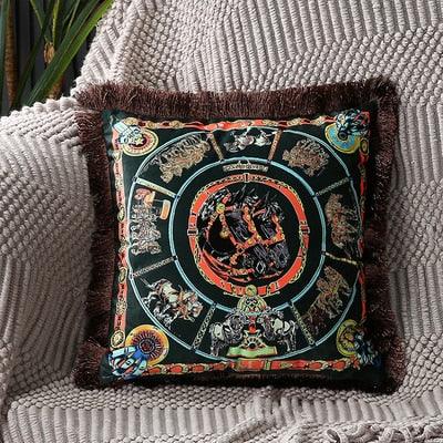Unique Luxury Designer Style Printed Polyester Cushion Cover Horse printed Lumbar Cover Tassel Edge Modern Throw Pillow Covers Square Decorative Set Cushion Covers For Home Bed Couch Sofa Bench