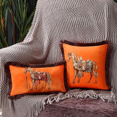 Unique Luxury Designer Style Printed Polyester Cushion Cover Horse printed Lumbar Cover Tassel Edge Modern Throw Pillow Covers Square Decorative Set Cushion Covers For Home Bed Couch Sofa Bench