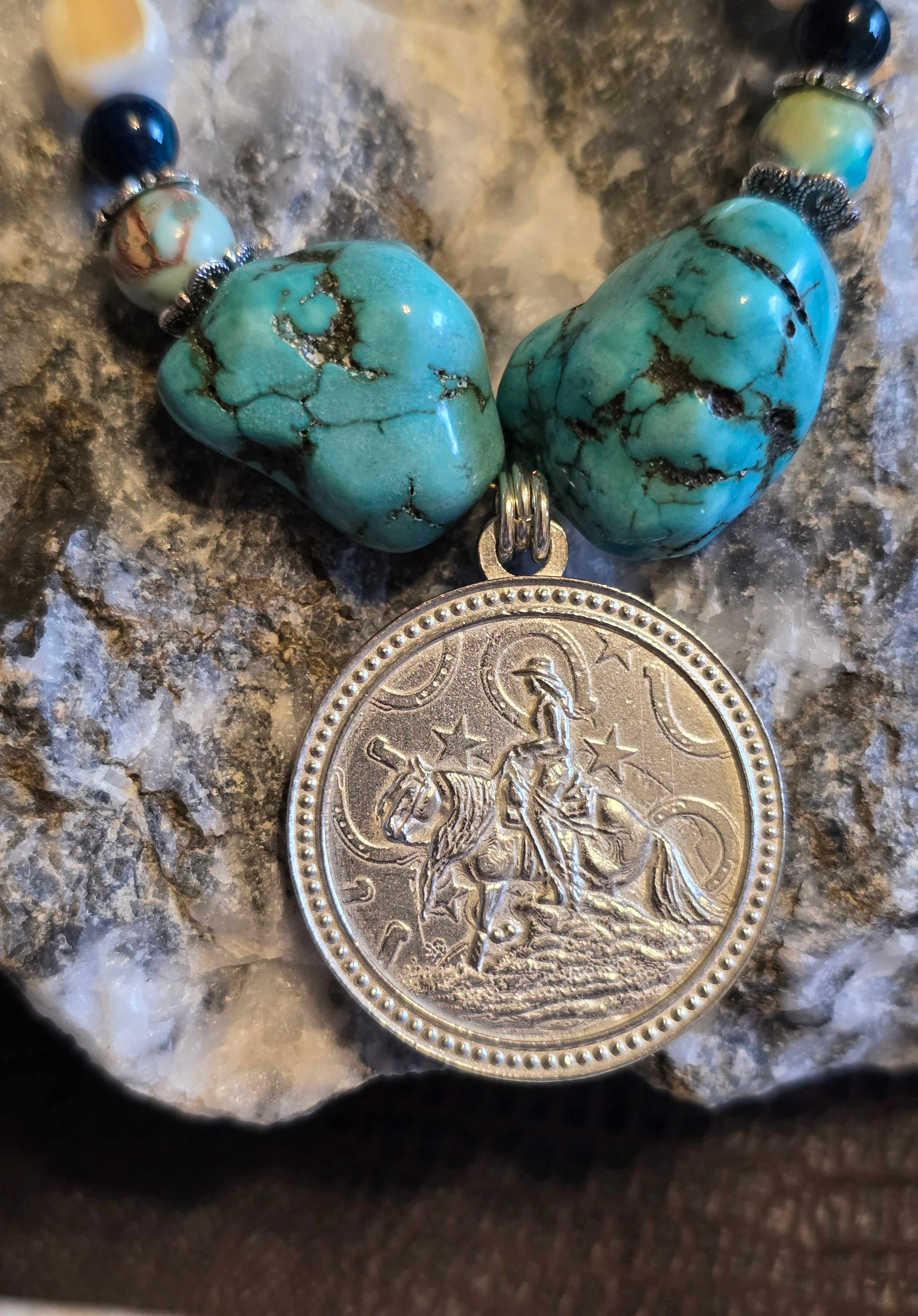 Cowgirl Reiner Pendant Necklace, Turquoise Nuggets & Imperial Jasper