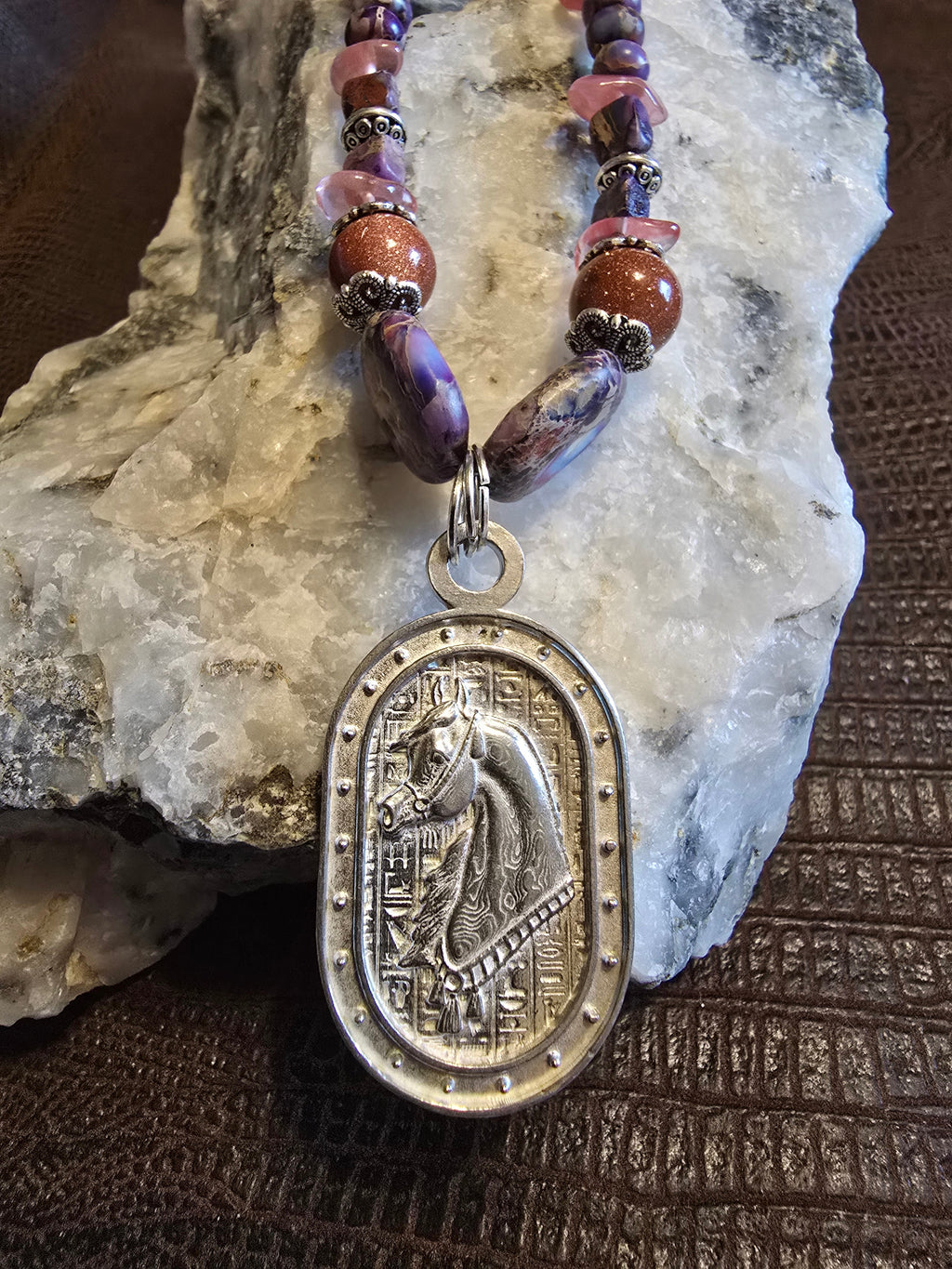 Desert Royale Arabian Horse Necklace, Purple Emperor Jasper & Goldstone